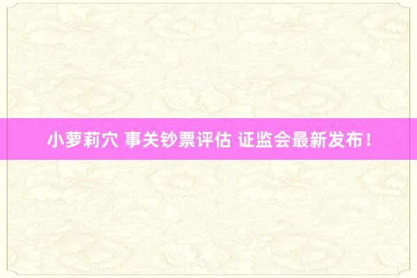 小萝莉穴 事关钞票评估 证监会最新发布！