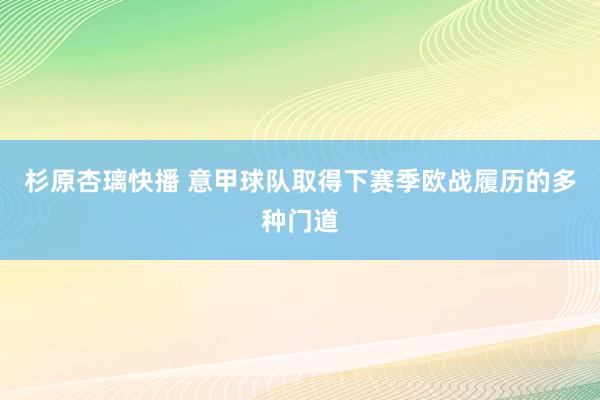 杉原杏璃快播 意甲球队取得下赛季欧战履历的多种门道